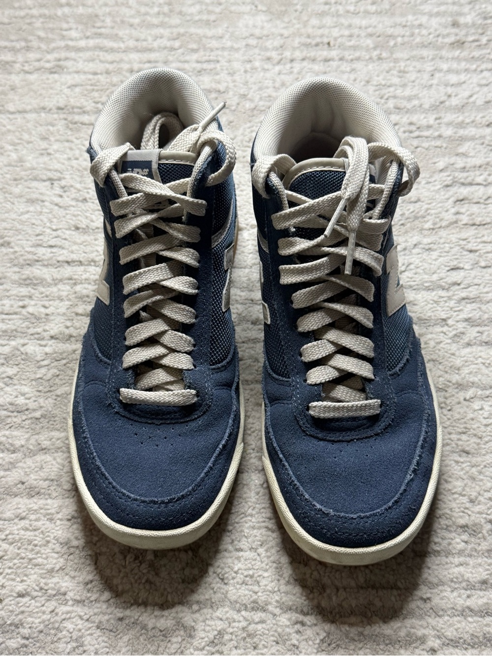 New Balance Navy and Cream High-Top Sneakers